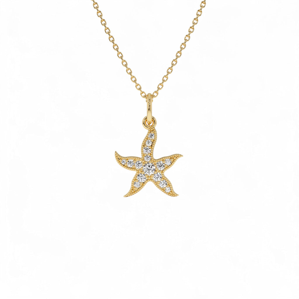 14k Starfish Charm Necklace with Diamonds by Orlina Fine