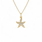 14k Starfish Charm Necklace with Diamonds by Orlina Fine