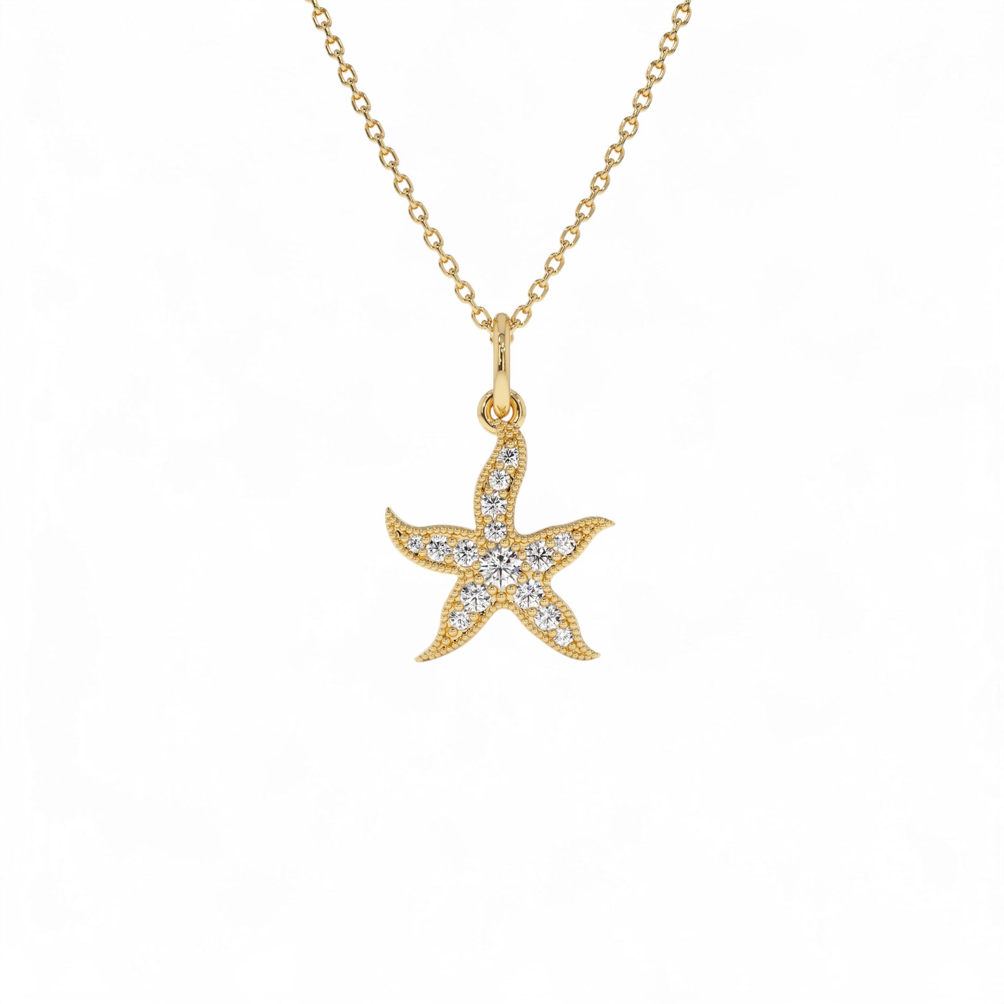 14k Starfish Charm Necklace with Diamonds by Orlina Fine