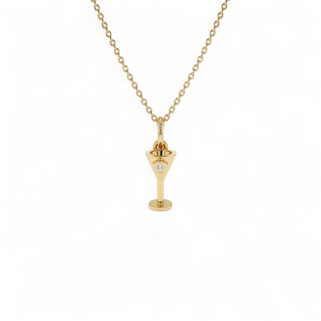 14k Martini Glass Charm Necklace with a Diamond by Orlina Fine