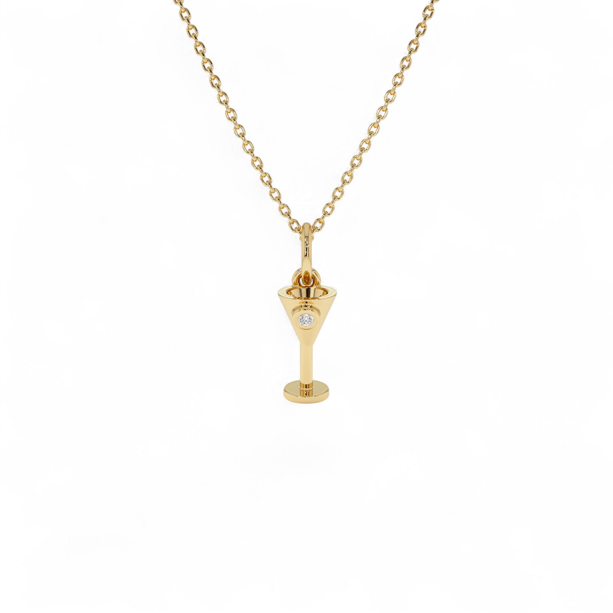 14k Martini Glass Charm Necklace with a Diamond by Orlina Fine