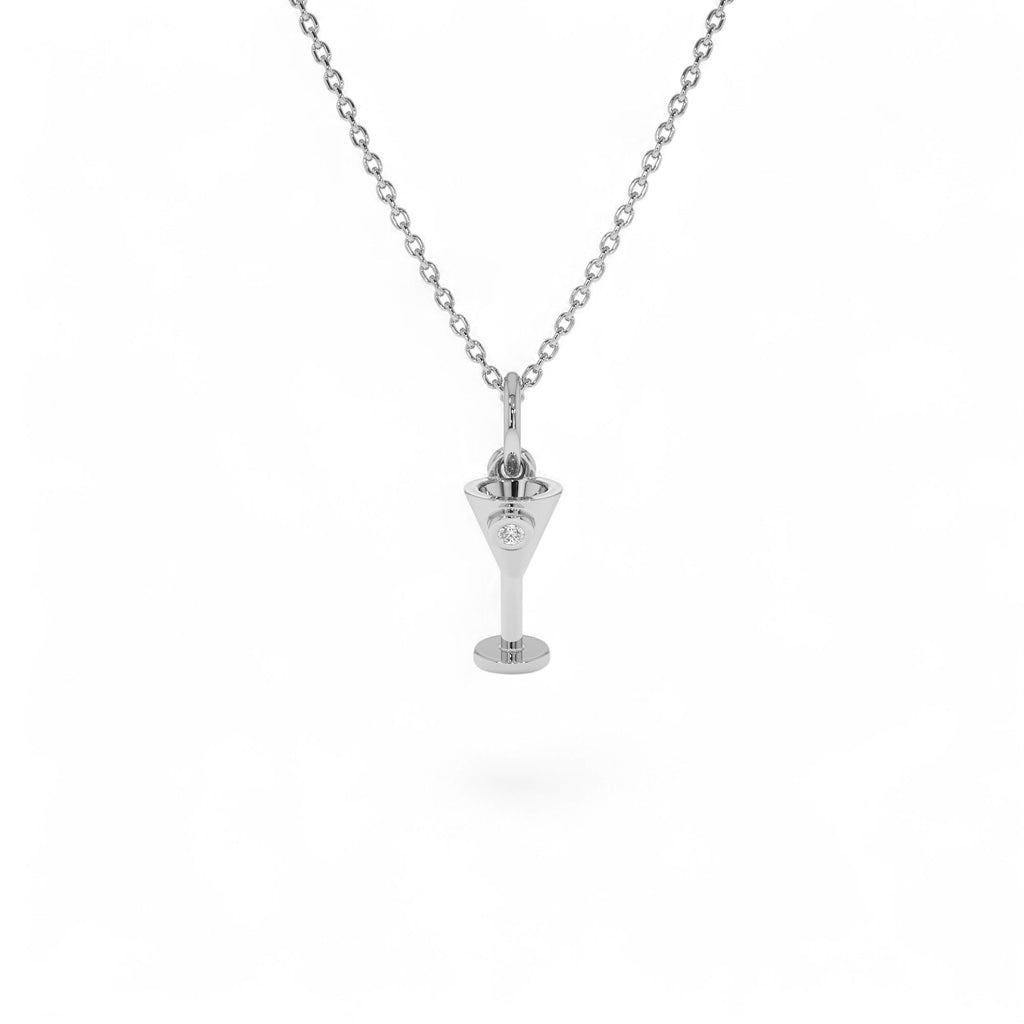 14k Martini Glass Charm Necklace with a Diamond - view 2