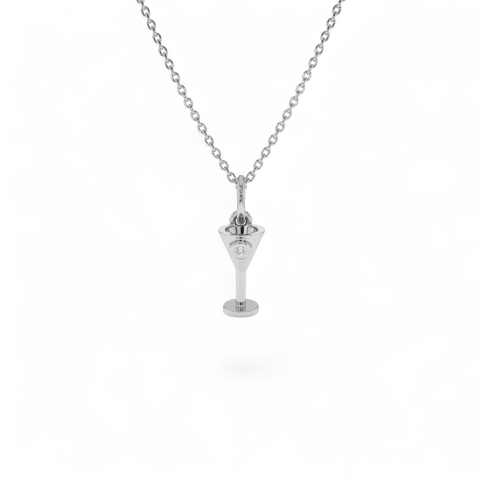 14k Martini Glass Charm Necklace with a Diamond - view 2