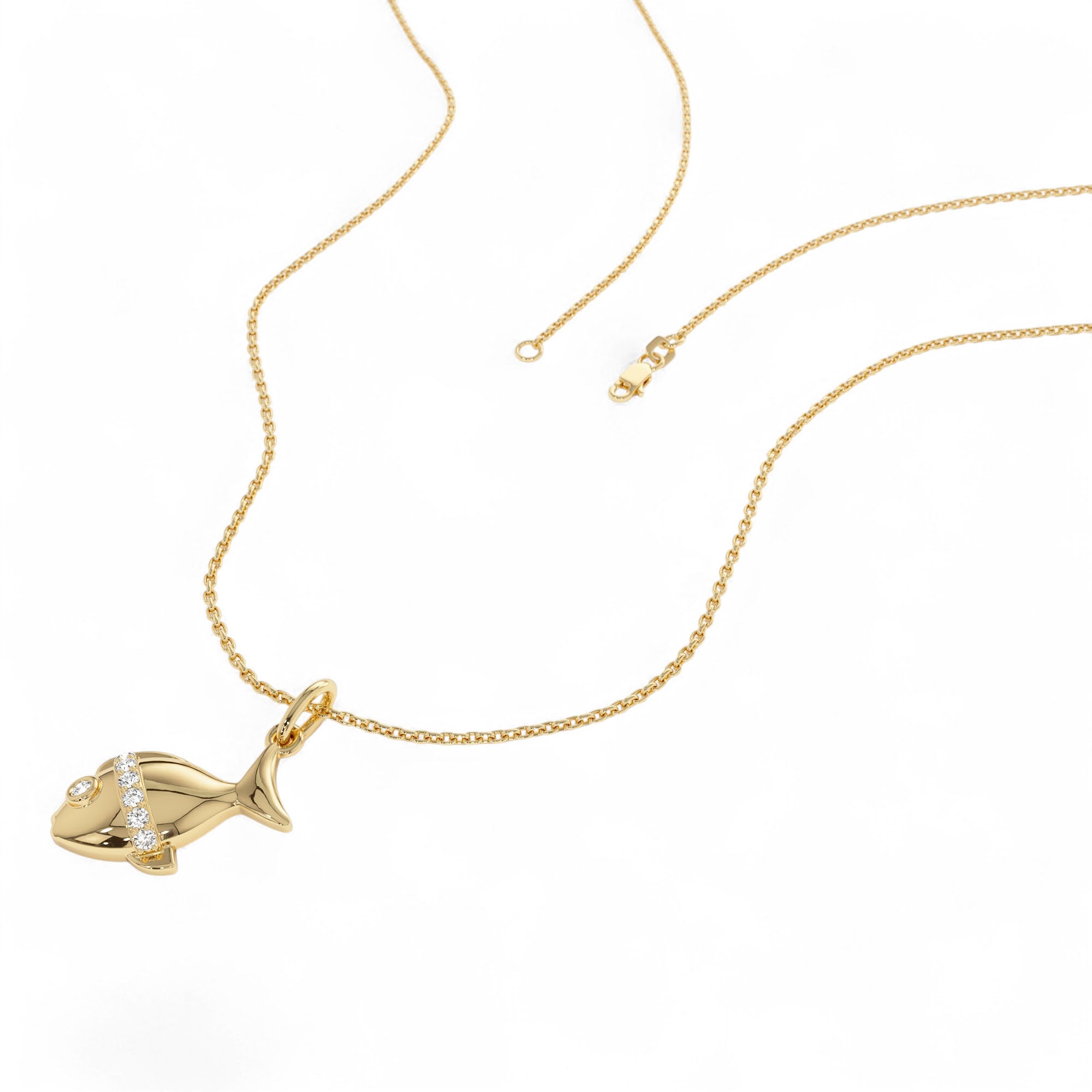 14k Fish Charm Necklace with a Diamond - view 4