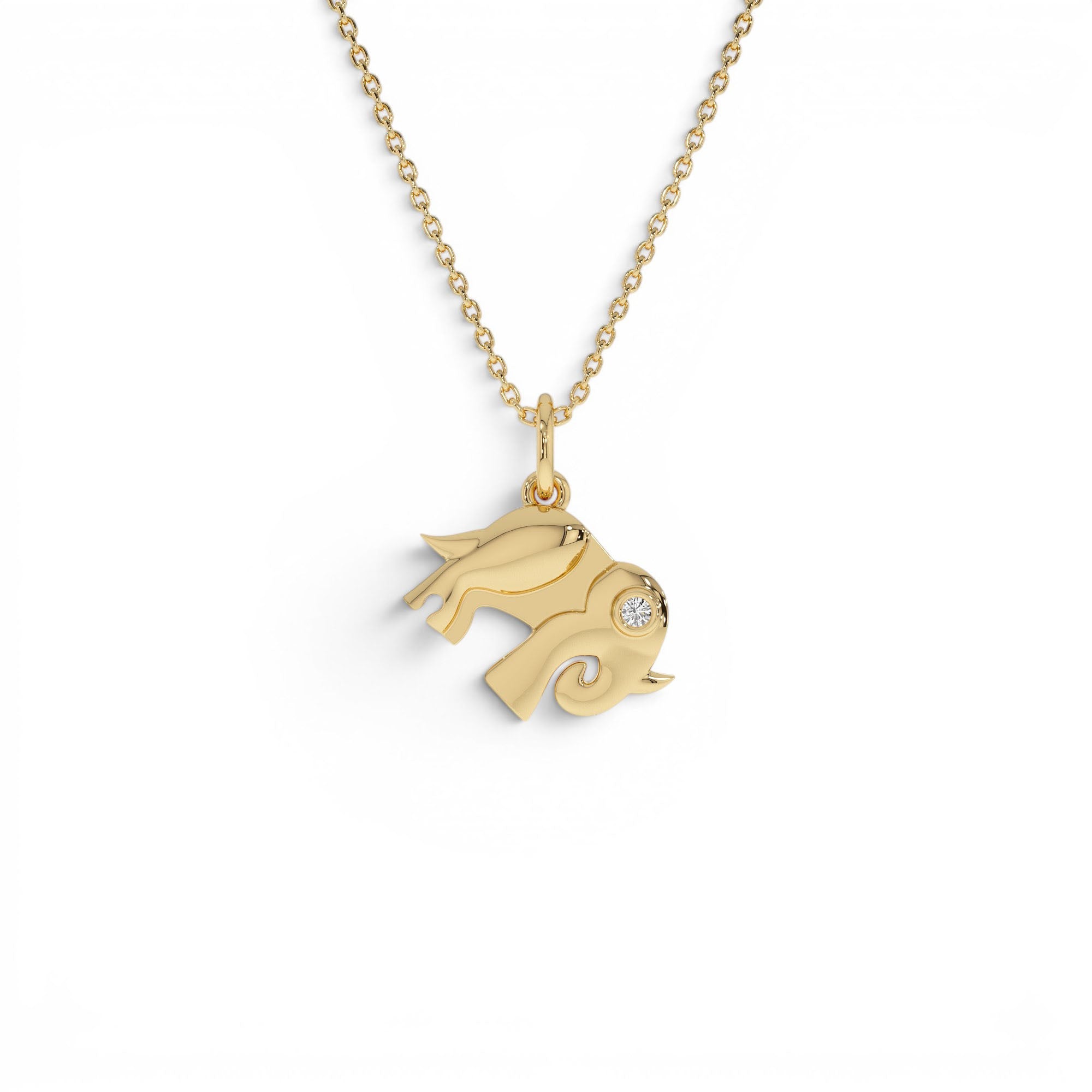 14k Lucky Elephant Charm Necklace with a Diamond by Orlina Fine