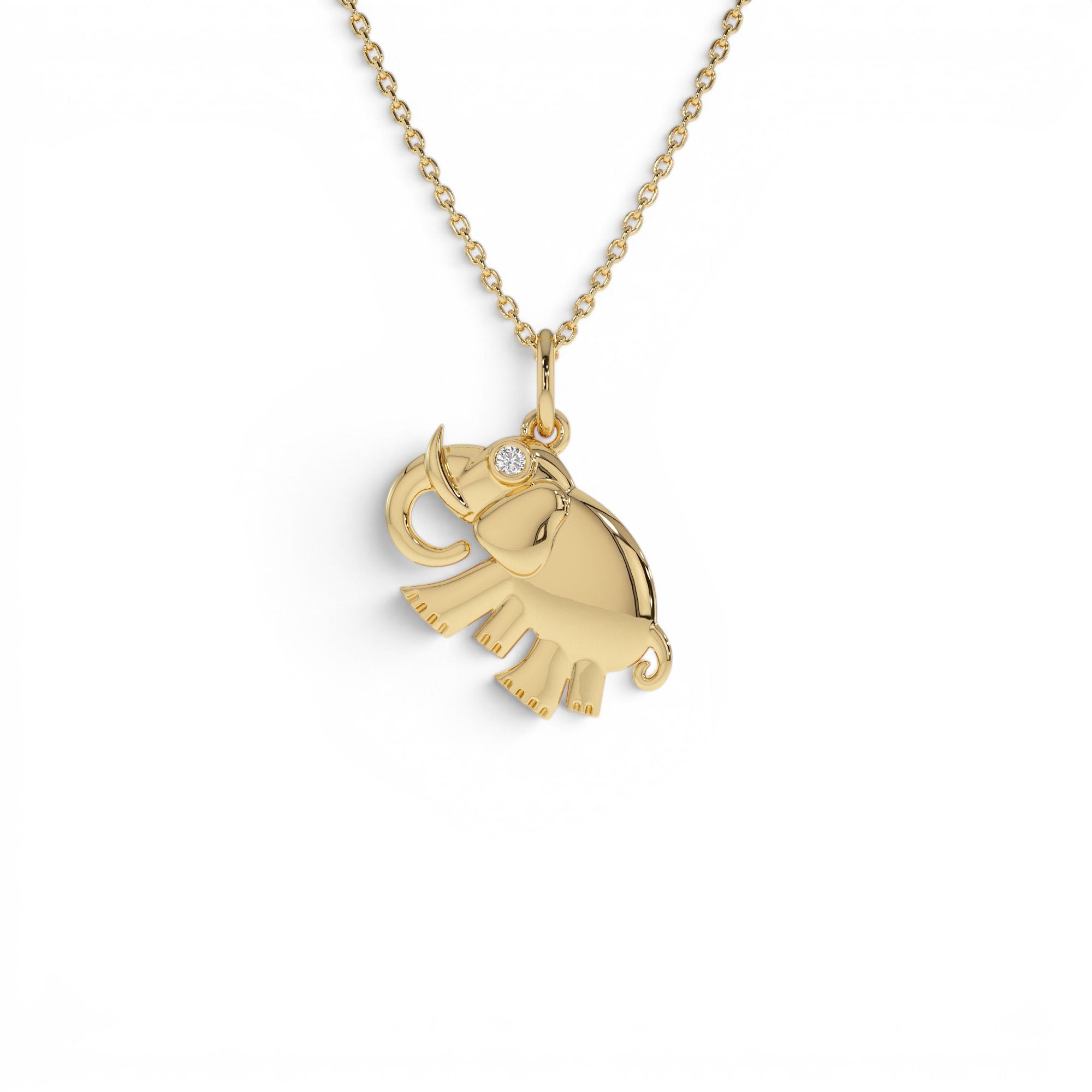 14k Elephant Charm Necklace with Natural Diamond by Orlina Fine