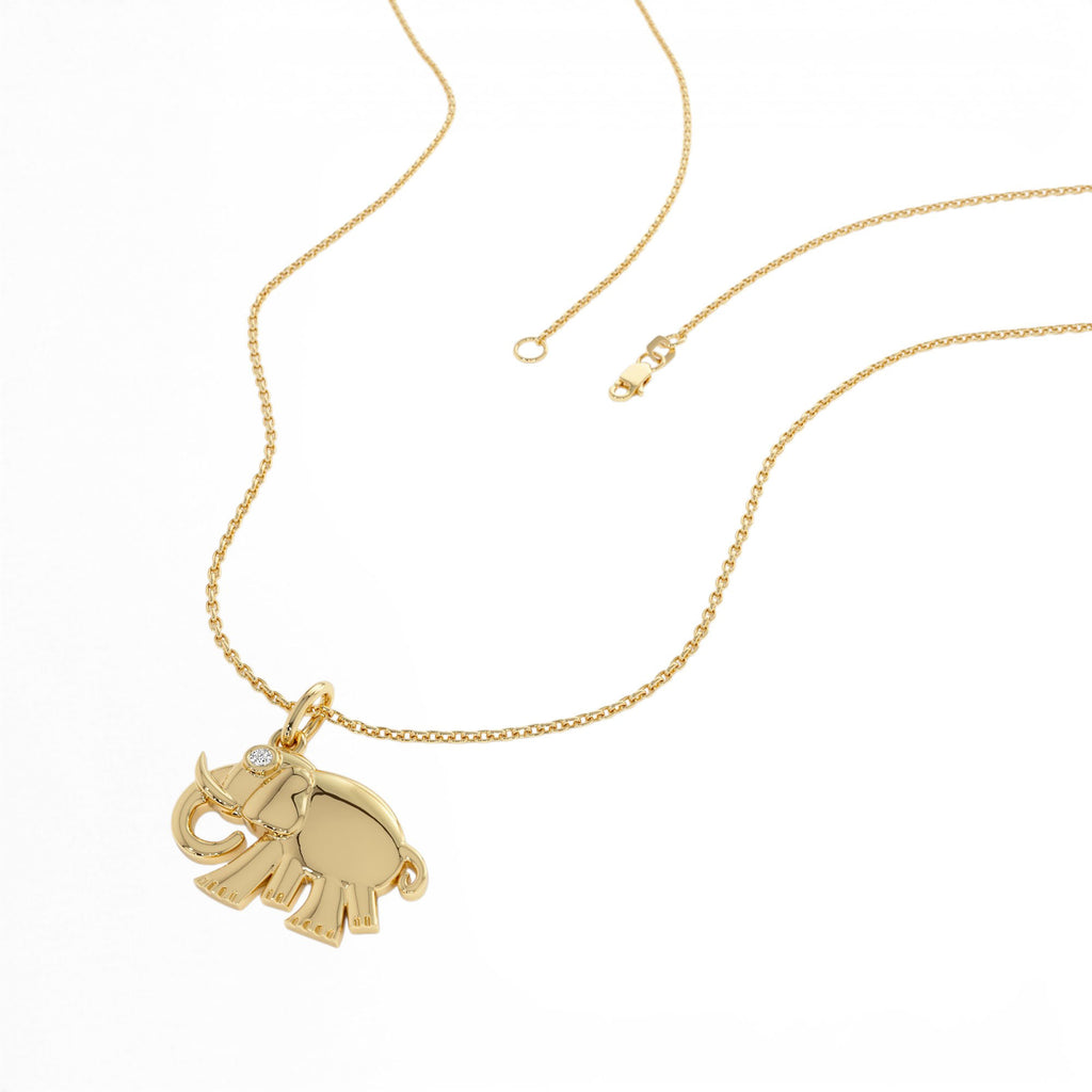 14k Elephant Charm Necklace with Natural Diamond - view 3