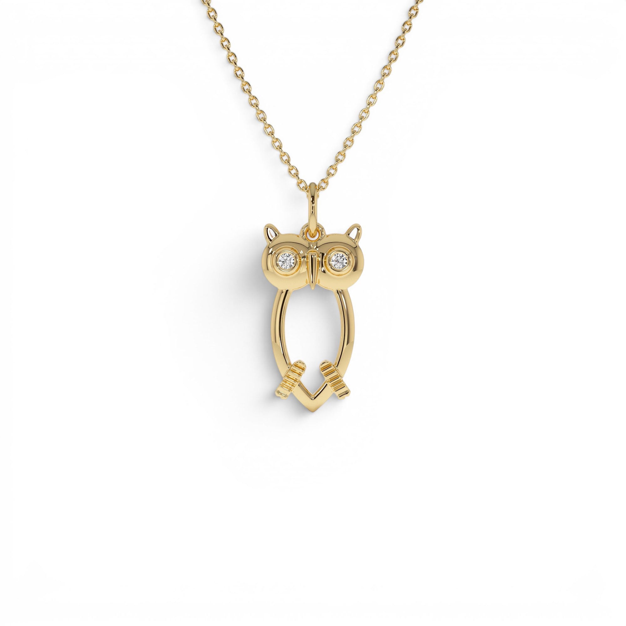 14k Owl Charm Necklace with Diamonds by Orlina Fine