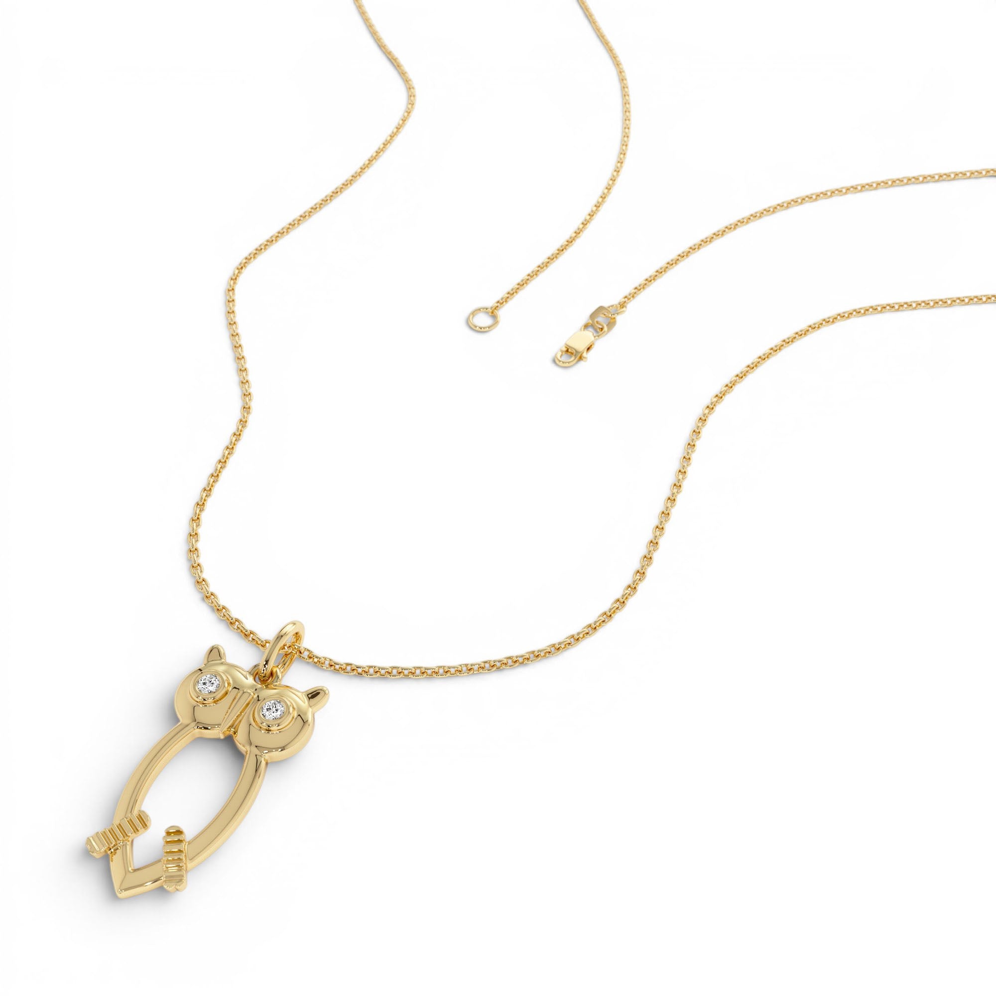 14k Owl Charm Necklace with Diamonds - view 3