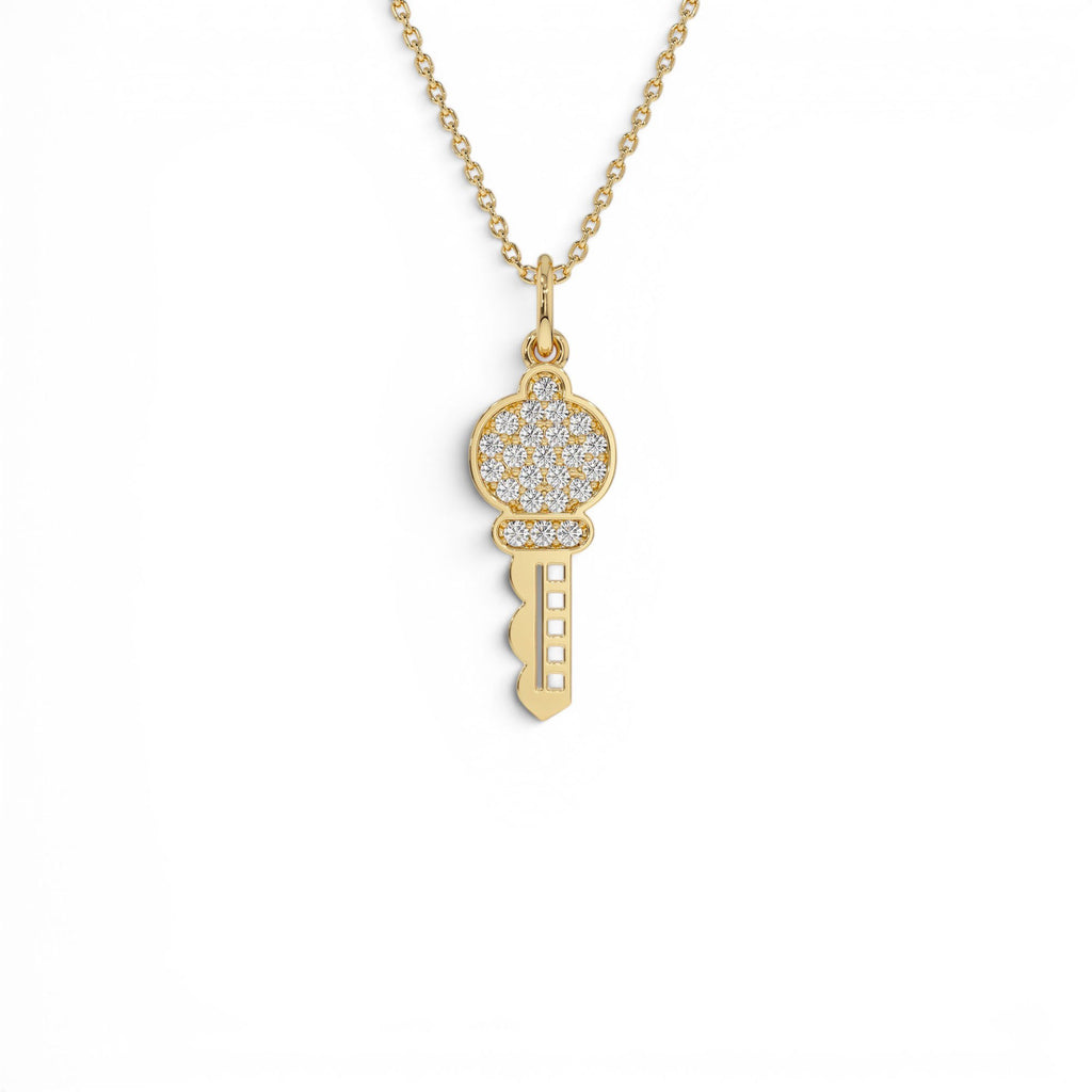 14k Gold Pavé Diamond Key Charm Necklace by Orlina Fine