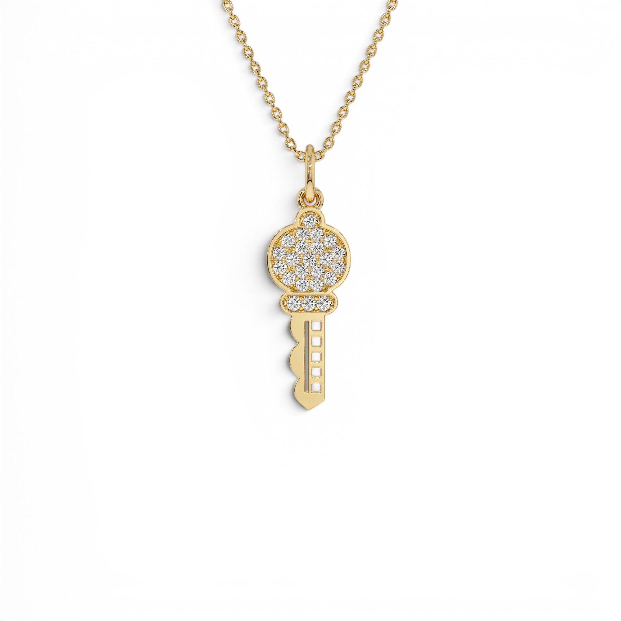 14k Gold Pavé Diamond Key Charm Necklace by Orlina Fine