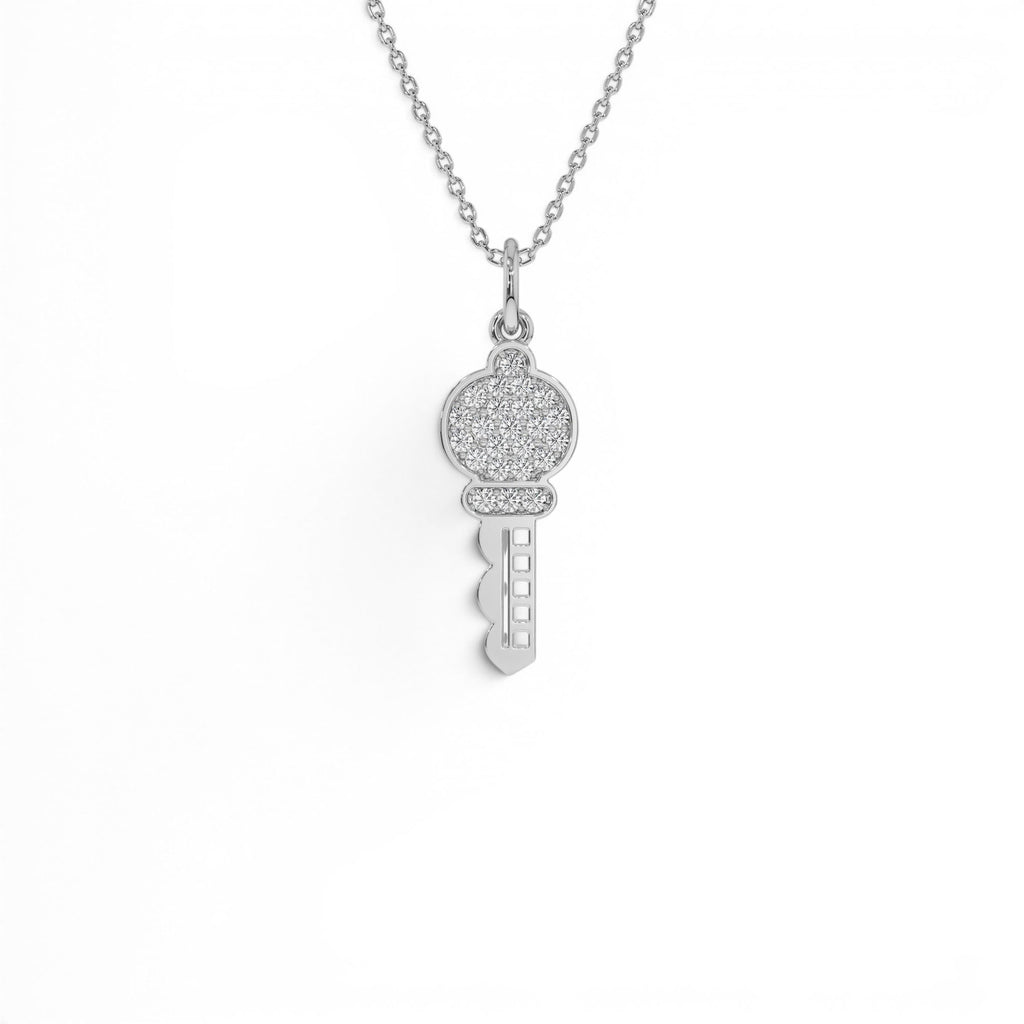 14k Gold Pavé Diamond Key Charm Necklace - view 2
