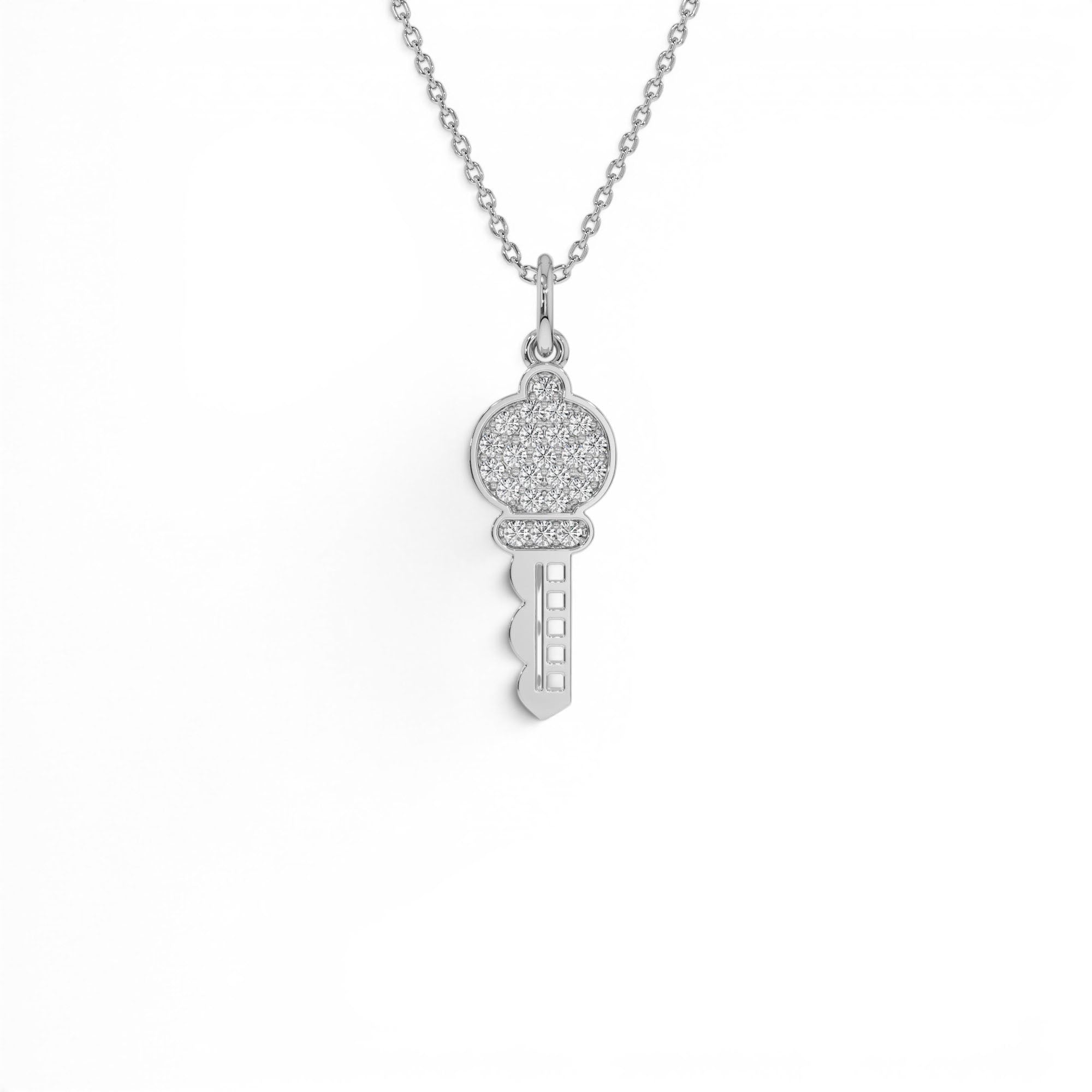 14k Gold Pavé Diamond Key Charm Necklace - view 2