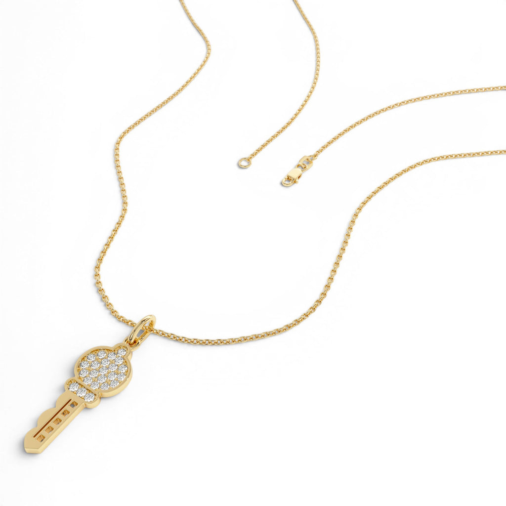 14k Gold Pavé Diamond Key Charm Necklace - view 3