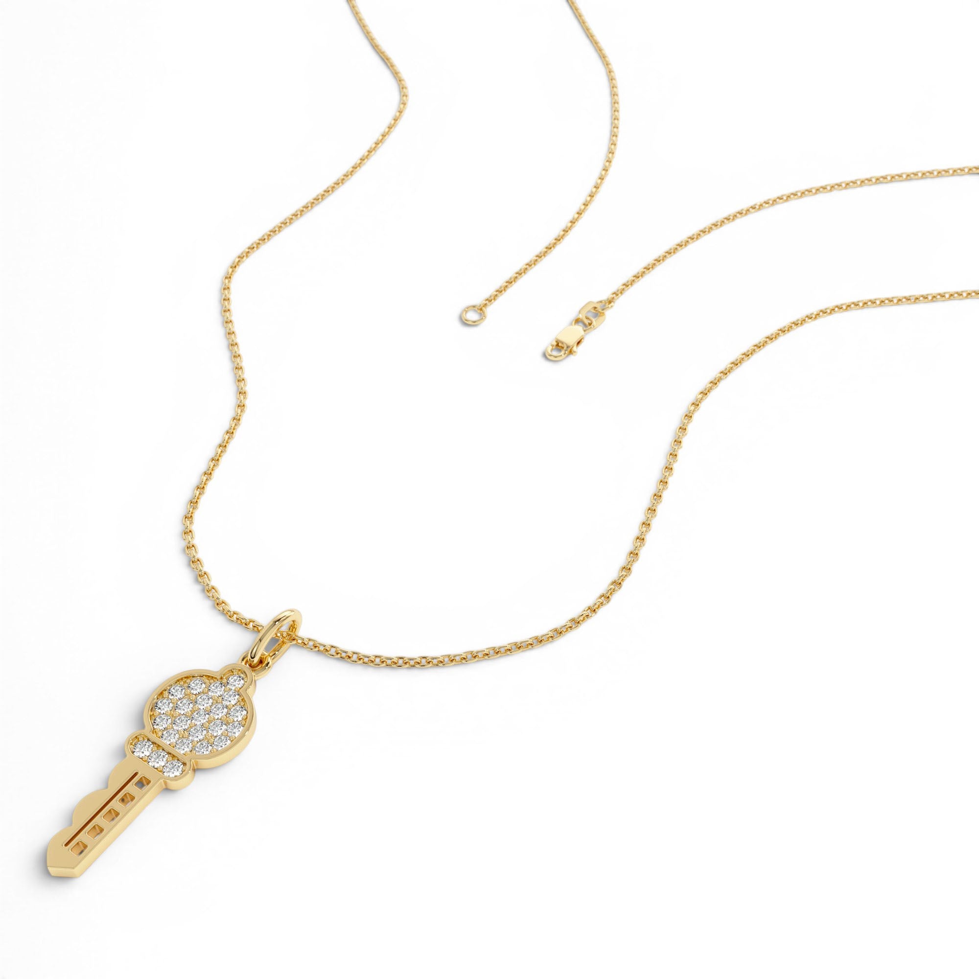 14k Gold Pavé Diamond Key Charm Necklace - view 3
