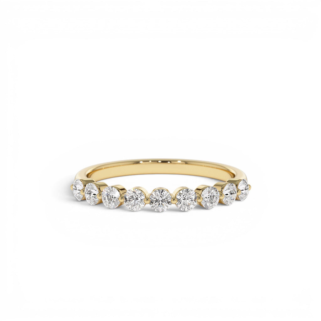 14K 0.55ctw 9 Stone Shared Prong Diamond Wedding Band by Orlina Fine