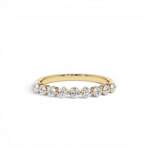 14K 0.55ctw 9 Stone Shared Prong Diamond Wedding Band by Orlina Fine