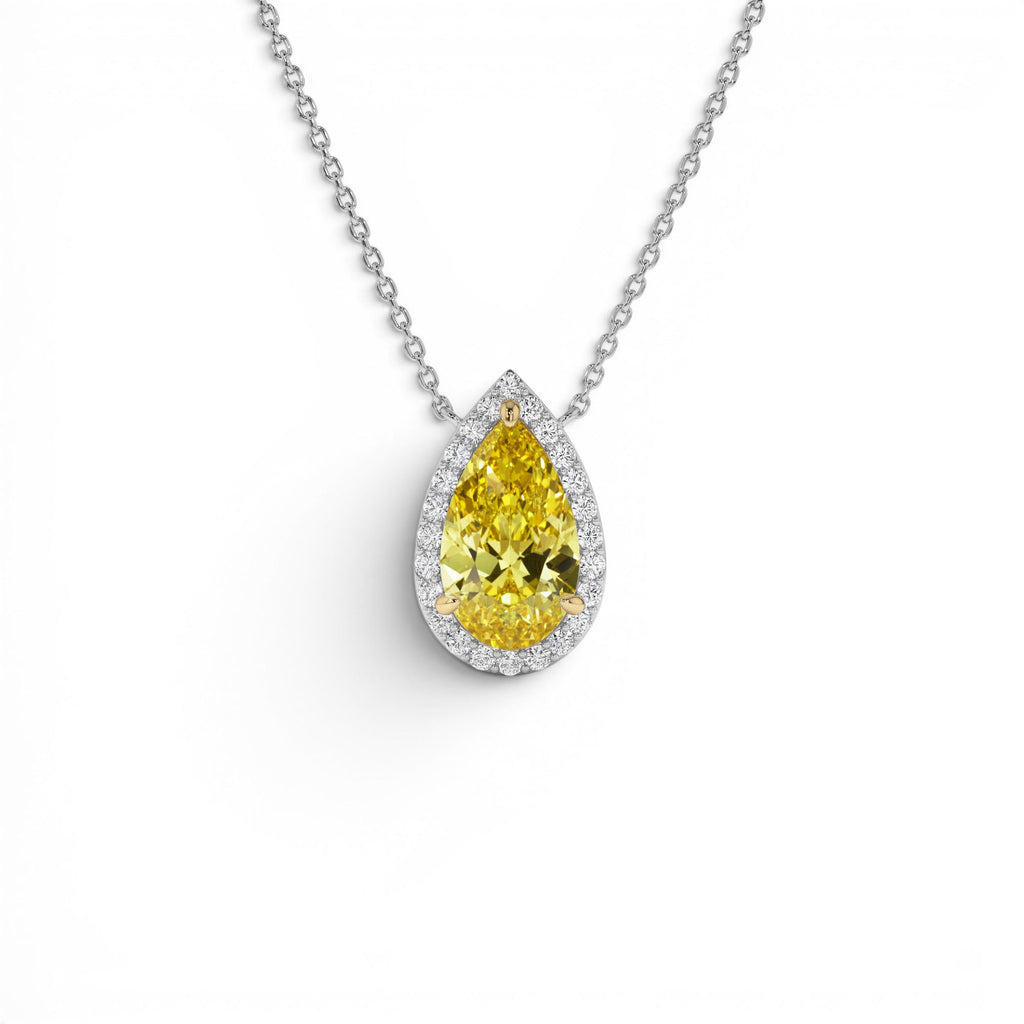 2.25 CTW 14K Pear Shaped Fancy Intense Yellow Lab Grown Diamond Necklace by Orlina Fine