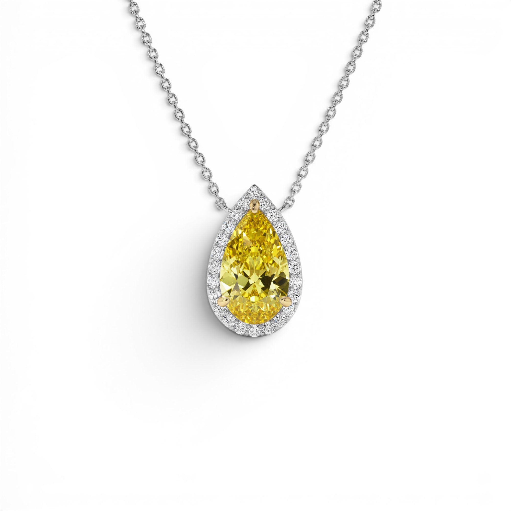 2.25 CTW 14K Pear Shaped Fancy Intense Yellow Lab Grown Diamond Necklace by Orlina Fine