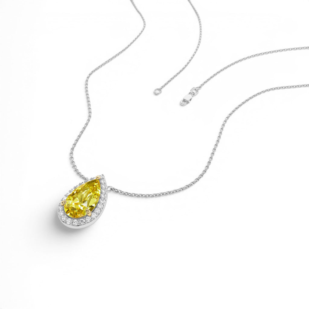 2.25 CTW 14K Pear Shaped Fancy Intense Yellow Lab Grown Diamond Necklace - view 2