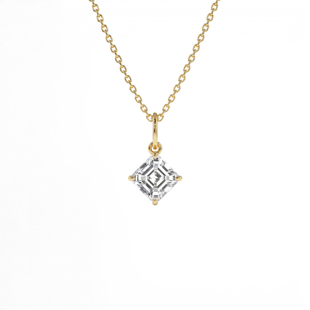 1.00 CTW 14K Asscher Cut Lab Grown Diamond Classic Charm Necklace by Orlina Fine
