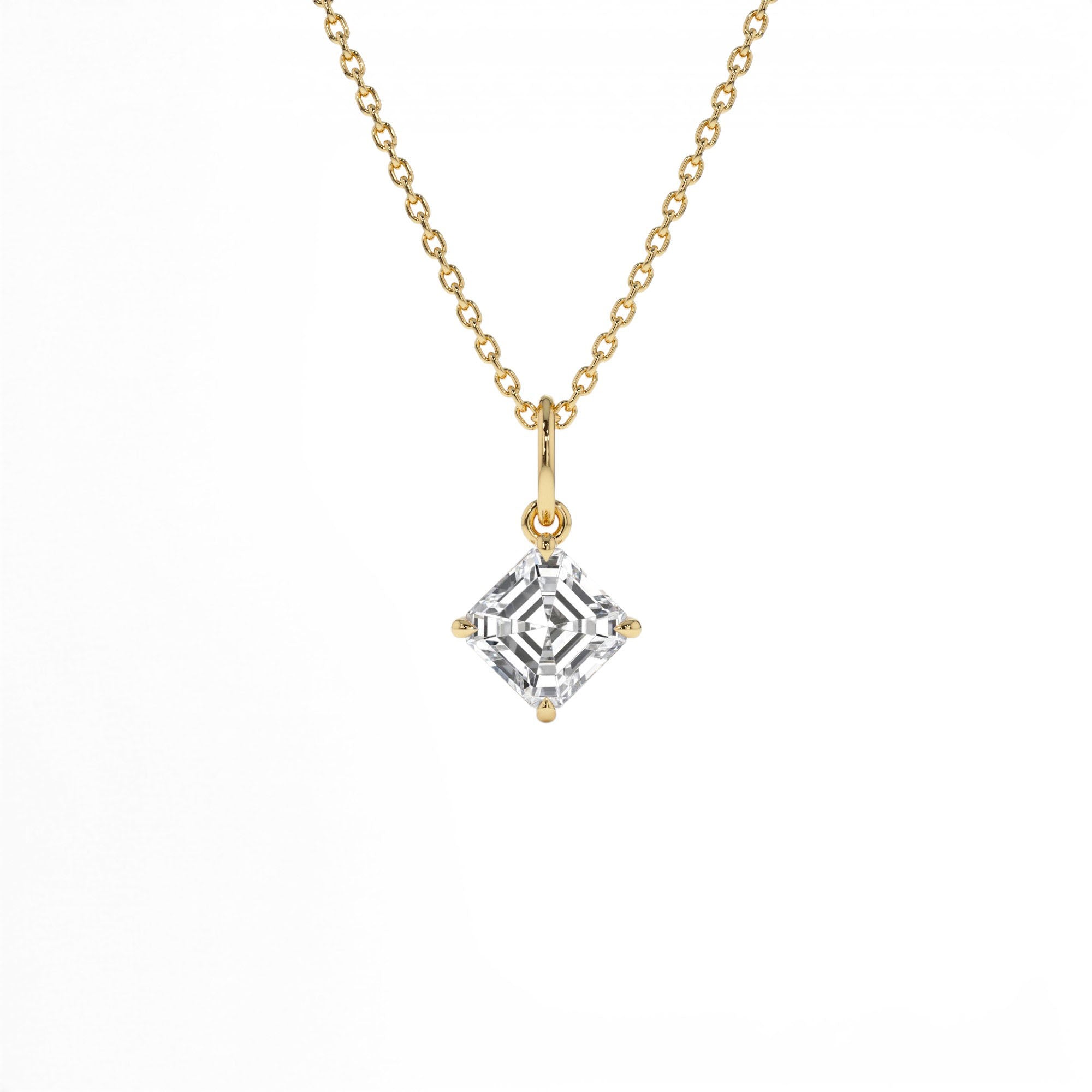 1.00 CTW 14K Asscher Cut Lab Grown Diamond Classic Charm Necklace by Orlina Fine