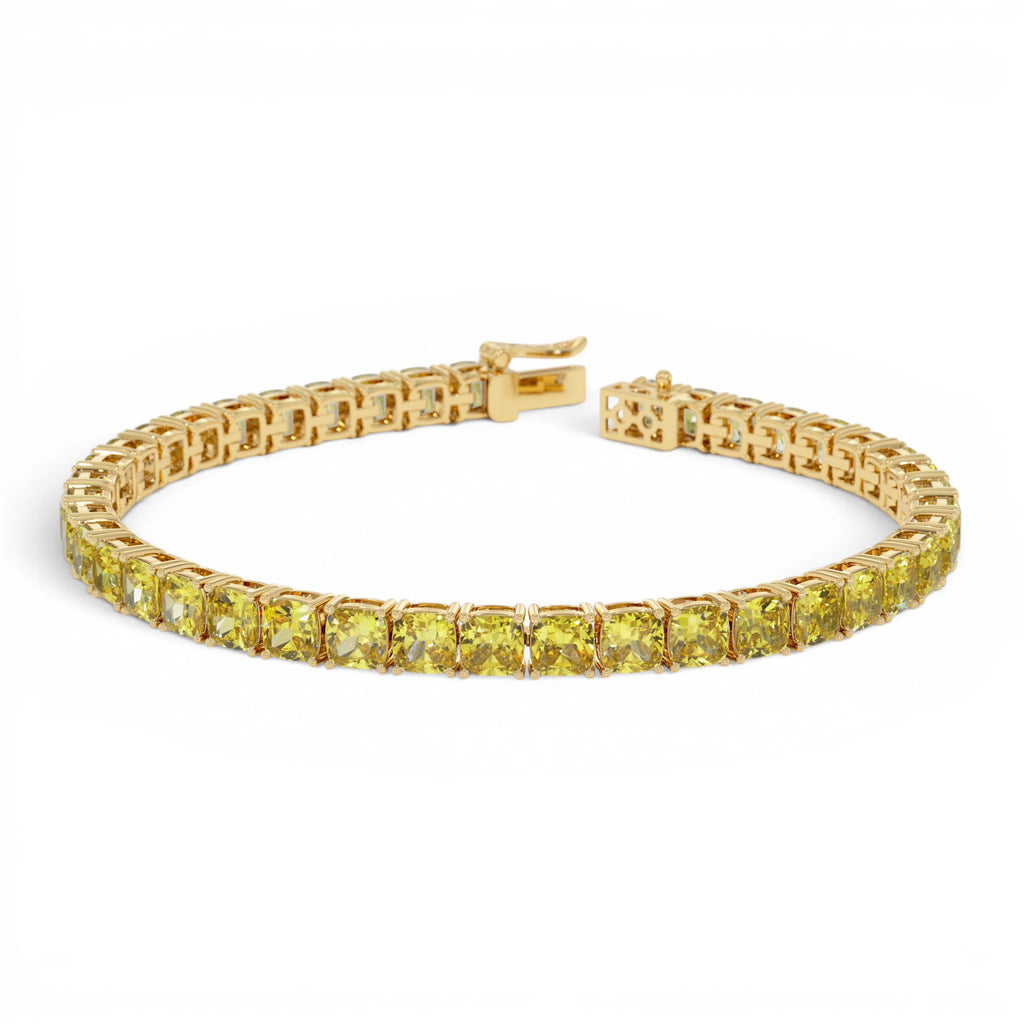 17.50 CTW 14K Lab Grown Cushion Cut Fancy Vivid Yellow Diamond Tennis Bracelet by Orlina Fine