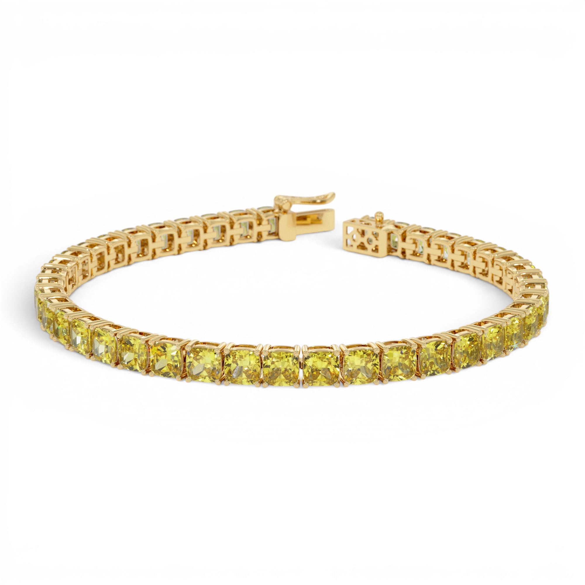 17.50 CTW 14K Lab Grown Cushion Cut Fancy Vivid Yellow Diamond Tennis Bracelet by Orlina Fine