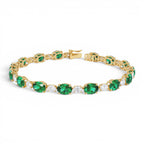 15.75 CTW 14K Lab Grown Colombian Oval Emerald and Oval Diamond Bracelet by Orlina Fine