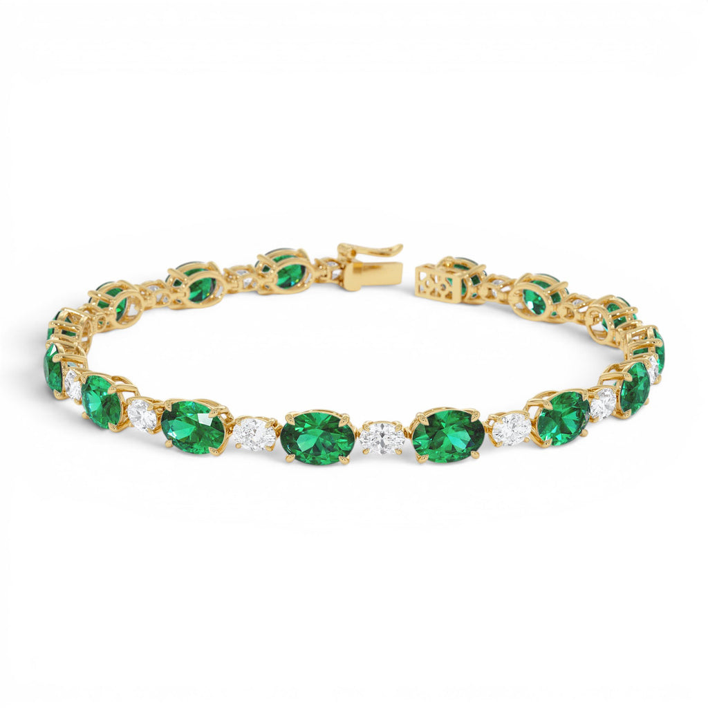 15.75 ctw 14k Lab Grown Colombian Oval Emerald and Oval Diamond Bracelet by Orlina Fine