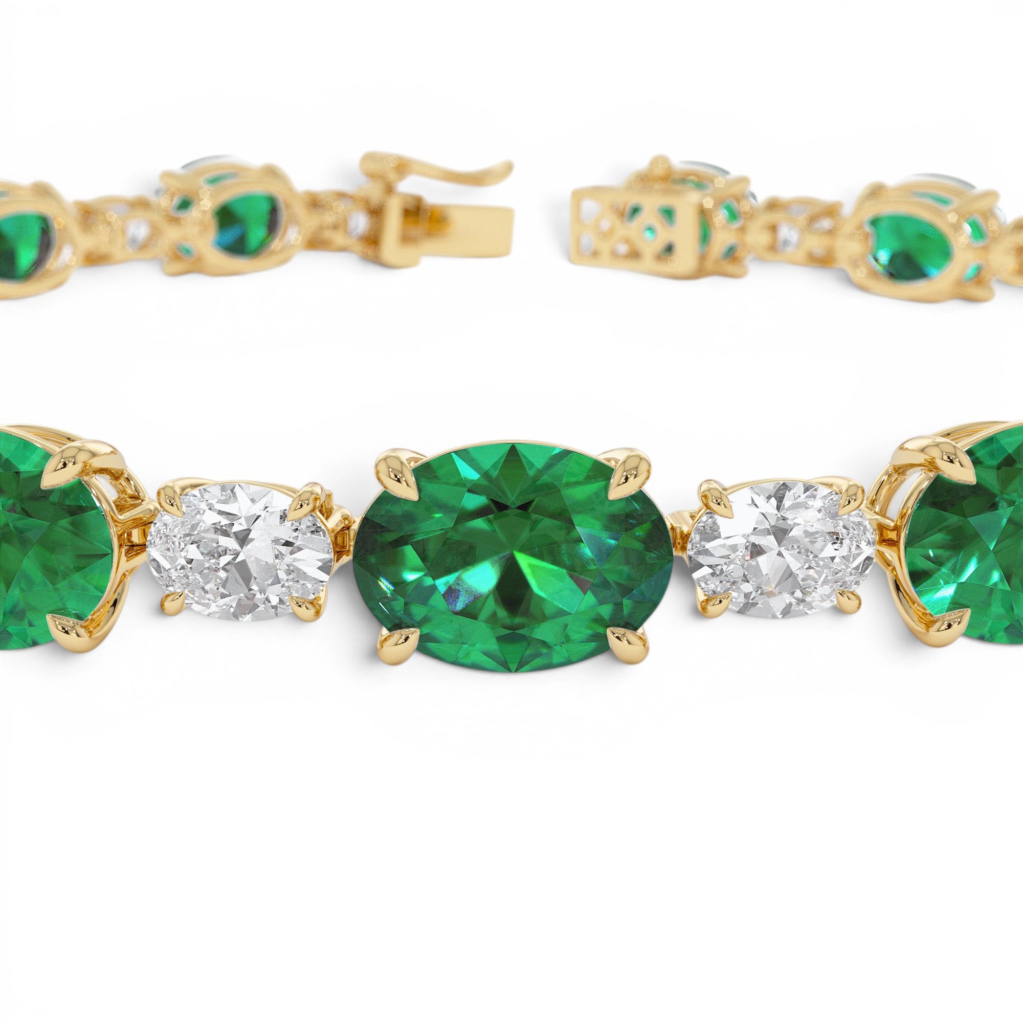 15.75 CTW 14K Lab Grown Colombian Oval Emerald and Oval Diamond Bracelet - view 3