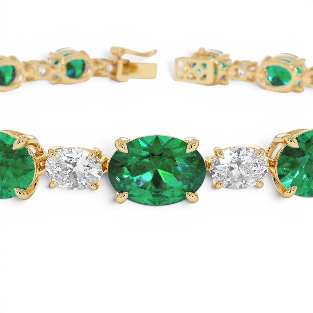 15.75 ctw 14k Lab Grown Colombian Oval Emerald and Oval Diamond Bracelet - view 3