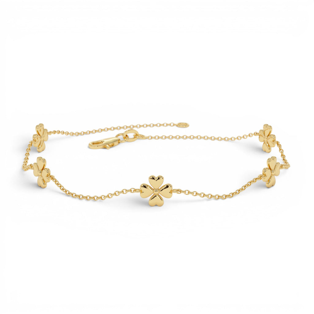 14k Gold Clover Station Bracelet by Orlina Fine