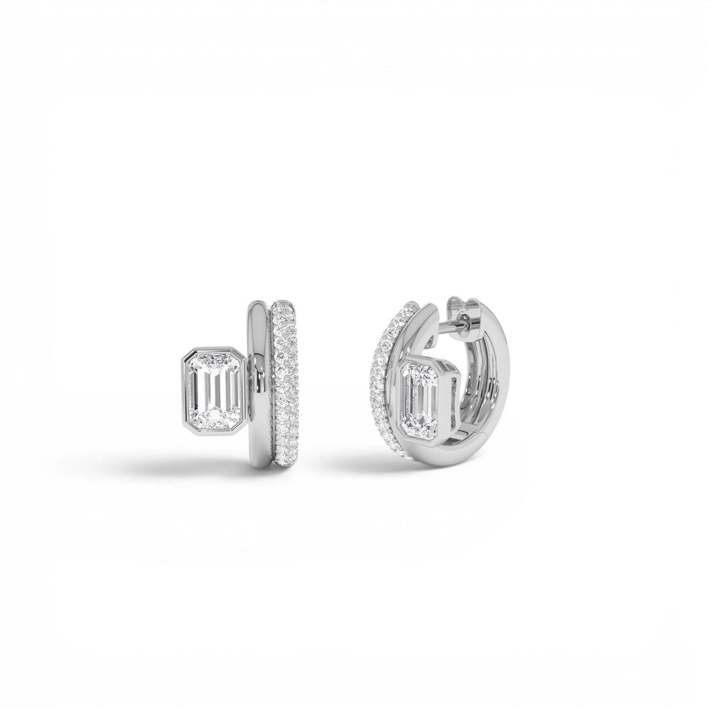 1.35 CTW 14K Lab Grown Emerald Cut Diamond Pavé Huggie Earrings - view 2