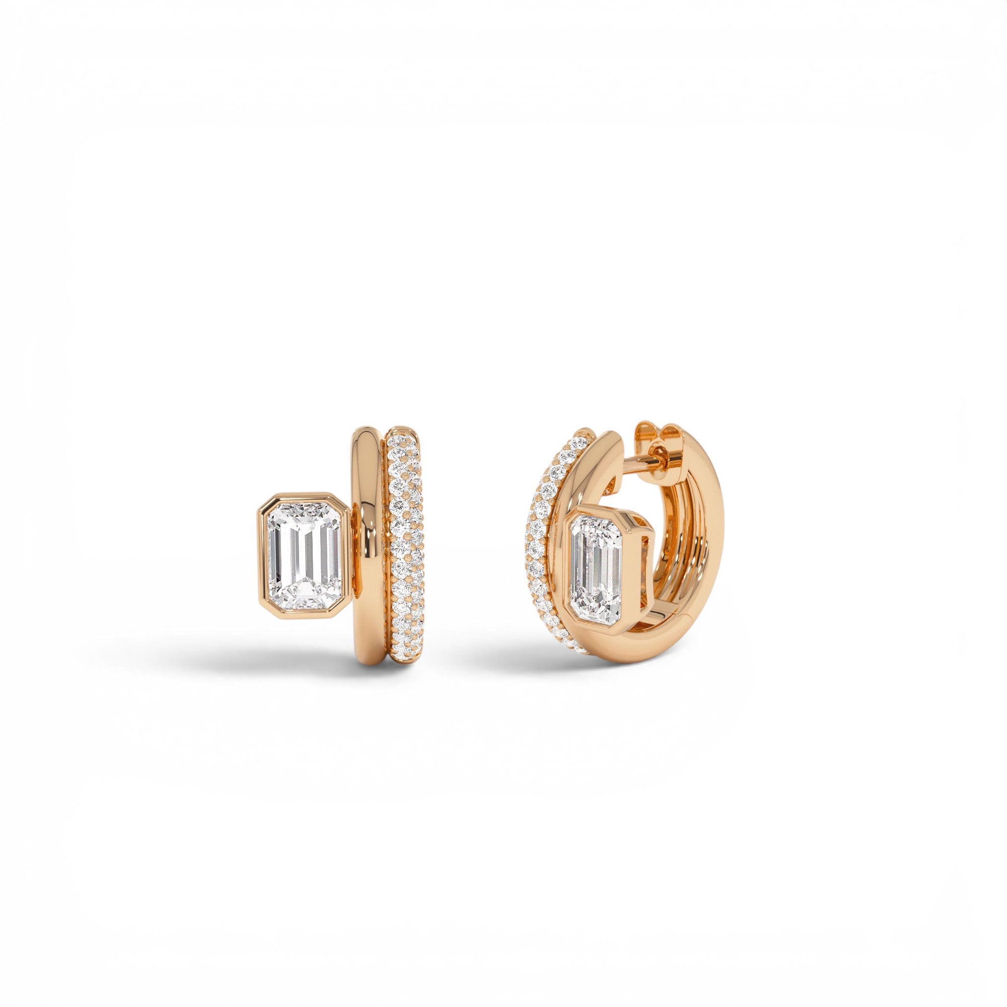 1.35 CTW 14K Lab Grown Emerald Cut Diamond Pavé Huggie Earrings - view 3