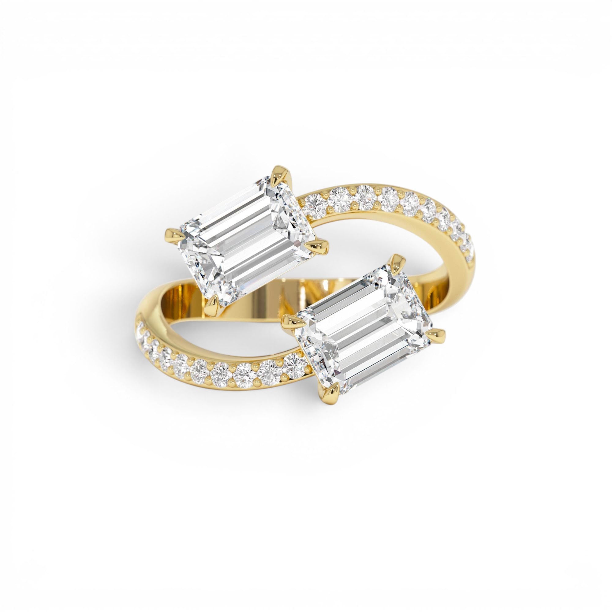 2.25 Ctw 14k Lab Grown Emerald Cut and Diamond Bypass Ring by Orlina Fine