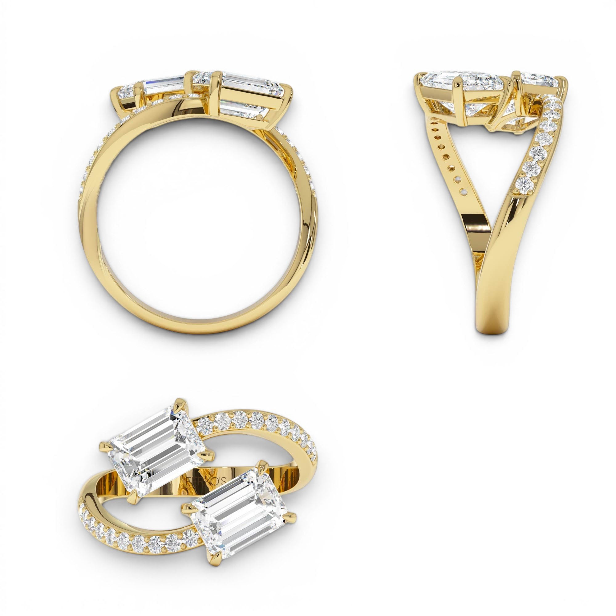 2.25 Ctw 14k Lab Grown Emerald Cut and Diamond Bypass Ring - view 4