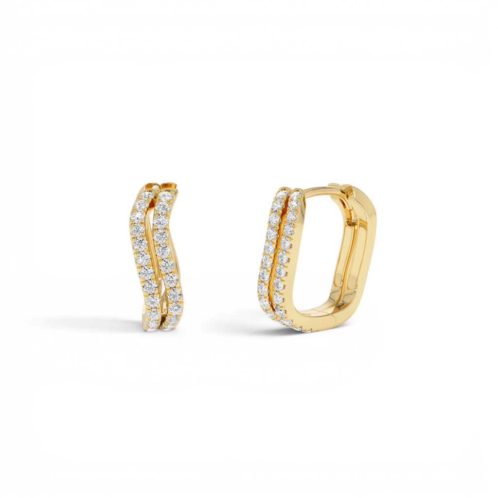 14K Gold Wave Pavé Huggie Hoop Earrings with Natural Diamonds by Orlina Fine