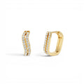 14K Gold Wave Pavé Huggie Hoop Earrings with Natural Diamonds by Orlina Fine
