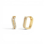 14K Gold Wave Pavé Huggie Hoop Earrings with Natural Diamonds by Orlina Fine