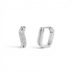 14K Gold Wave Pavé Huggie Hoop Earrings with Natural Diamonds - view 2
