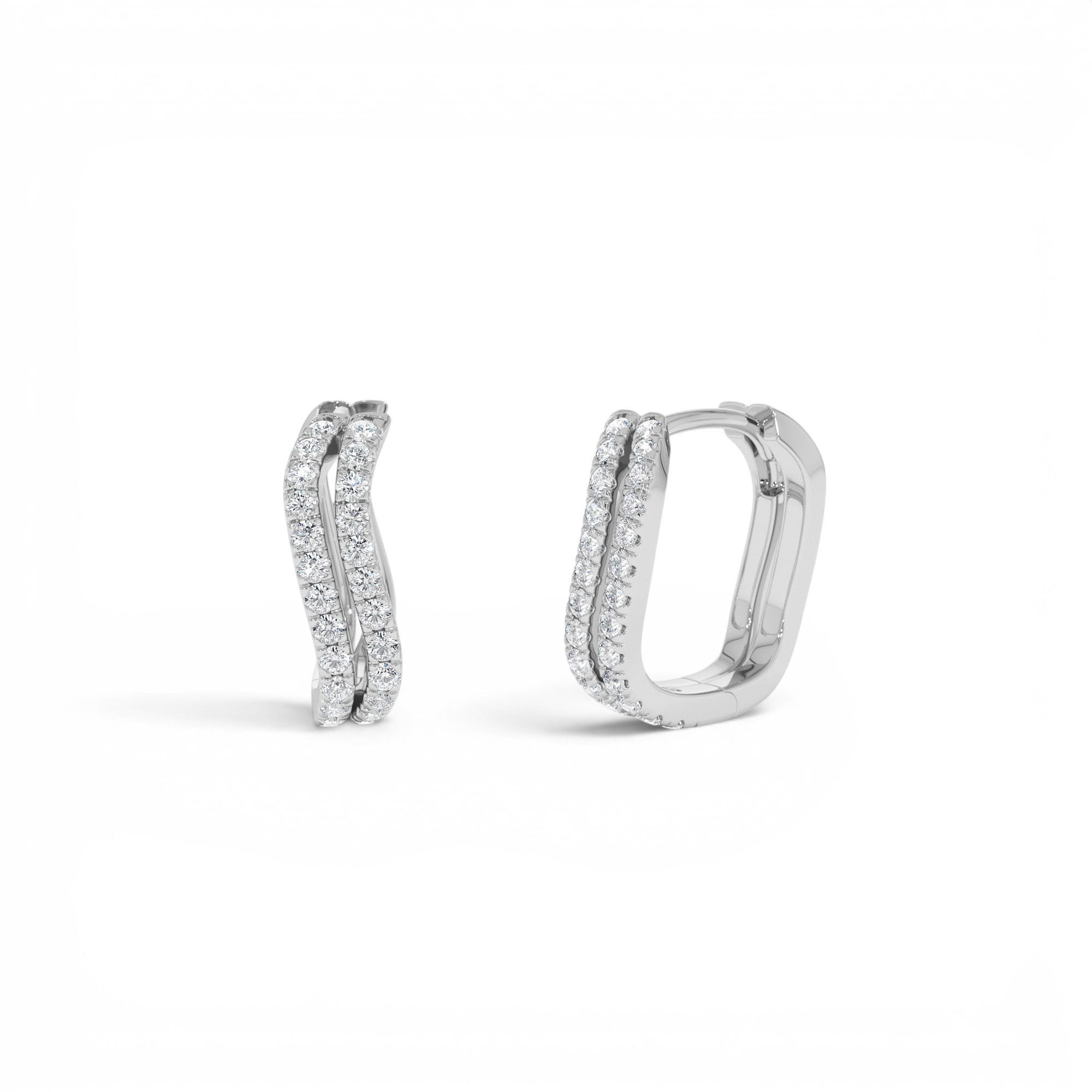 14K Gold Wave Pavé Huggie Hoop Earrings with Natural Diamonds - view 2