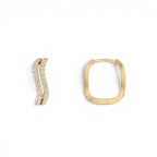 14K Gold Wave Pavé Huggie Hoop Earrings with Natural Diamonds - view 3