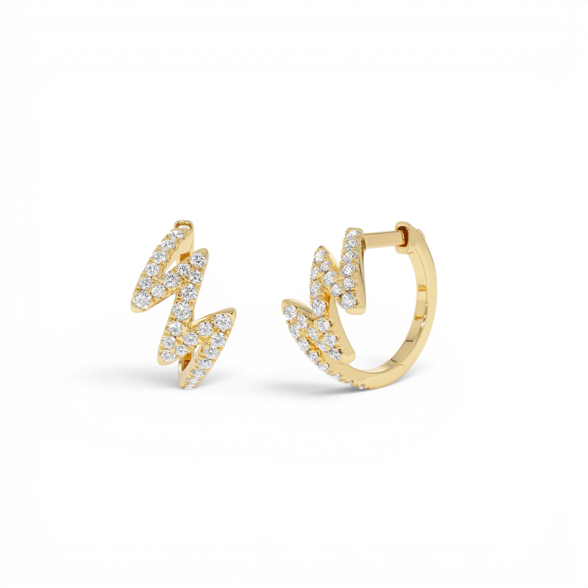 14K Gold Modern Zigzag Wave Hoop Earrings with Natural Diamonds by Orlina Fine