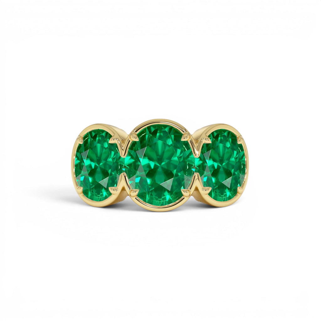 9.15 Ctw 14k Lab Grown Colombian Emerald Three Stone Ring by Orlina Fine