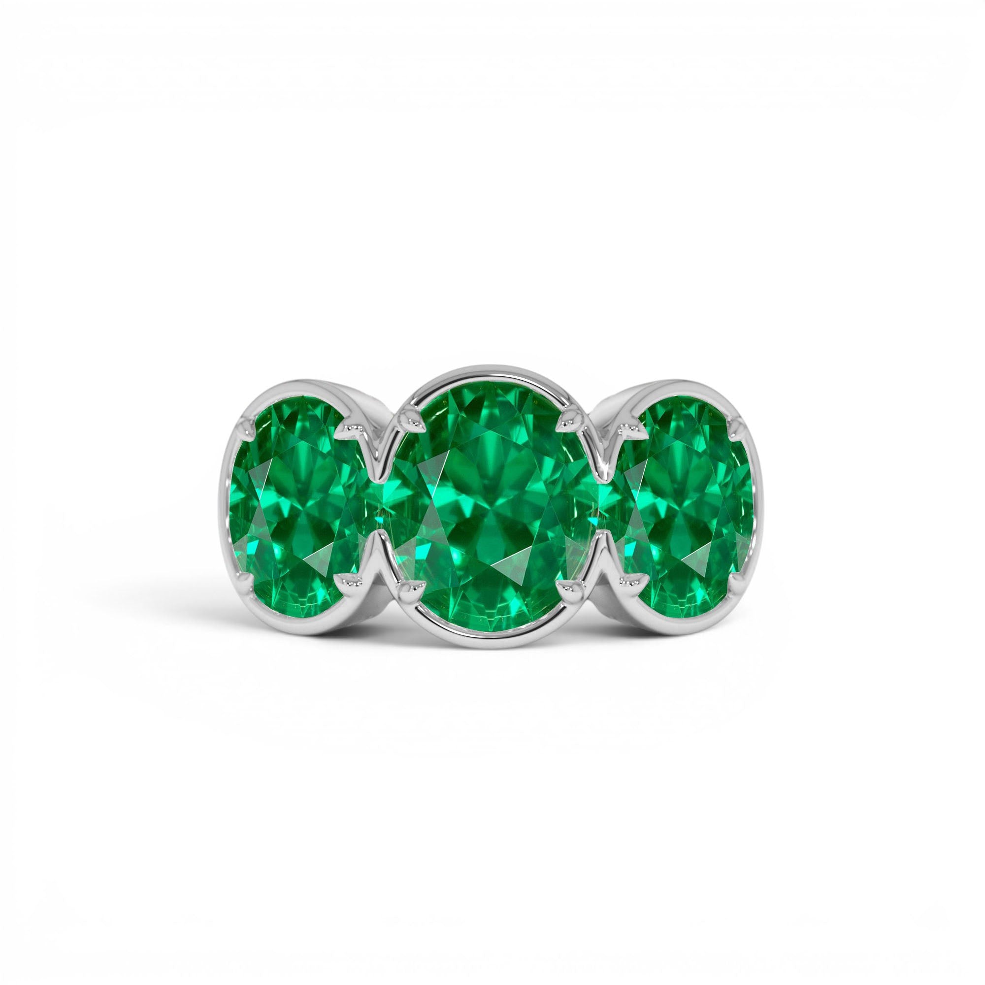 9.15 Ctw 14k Lab Grown Colombian Emerald Three Stone Ring - view 2