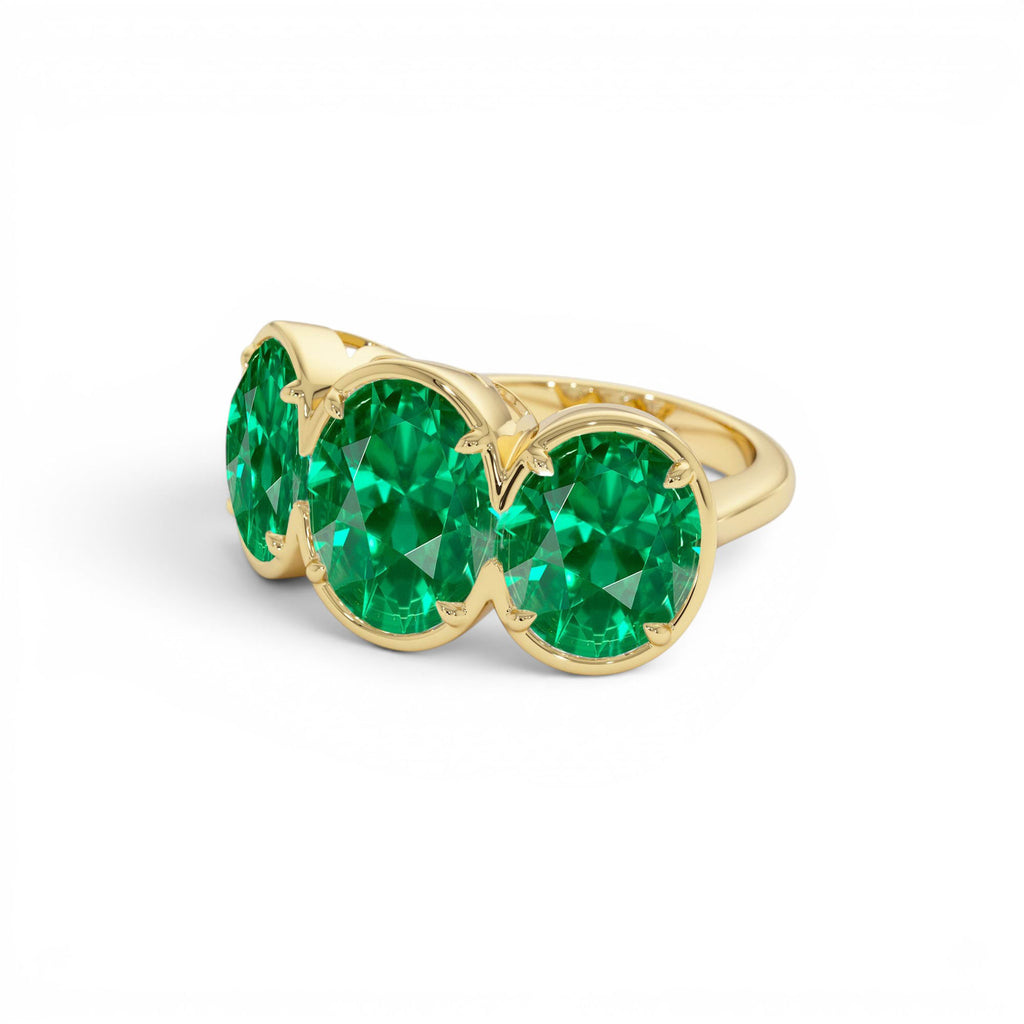 9.15 Ctw 14k Lab Grown Colombian Emerald Three Stone Ring - view 3
