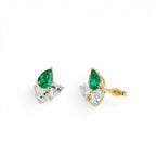1.79 CTW 14K Pear Shape Lab Grown Emerald and Diamond Stud Earrings by Orlina Fine