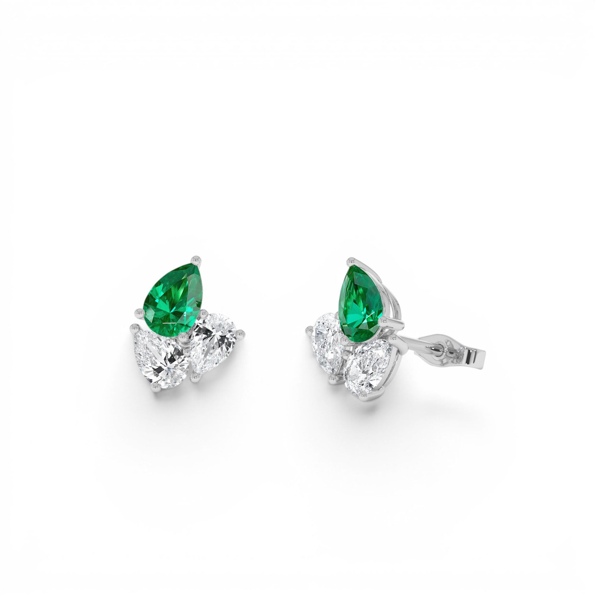 1.79 CTW 14K Pear Shape Lab Grown Emerald and Diamond Stud Earrings - view 2