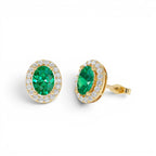 1.86 CTW 14K Lab Grown Emerald and Diamond Oval Halo Stud Earrings by Orlina Fine